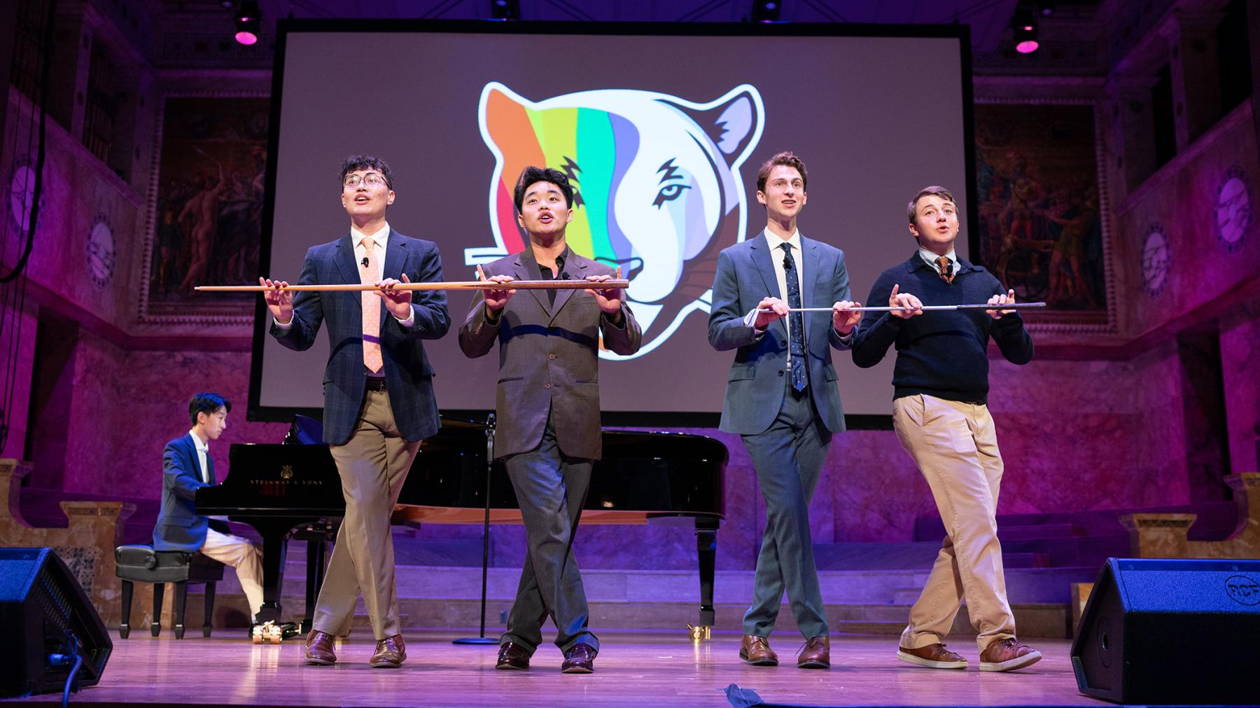 Four members of the Triangle Club perform in Richardson Auditorium