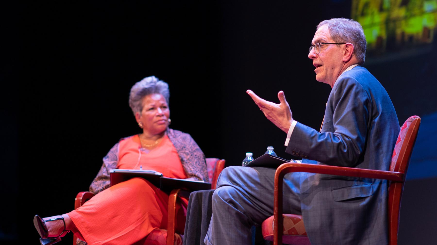 President Eisgruber joined Vice President for Campus Life W. Rochelle Calhoun during a fall 2024 Orientation event